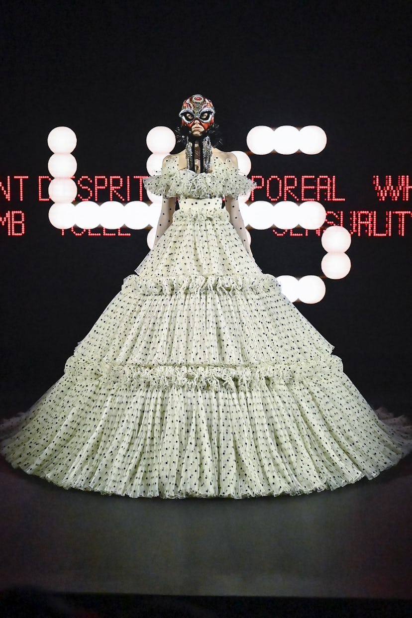 PARIS, FRANCE - JANUARY 29 : A model walks the runway during the Valentino Haute Couture Spring/Summ...