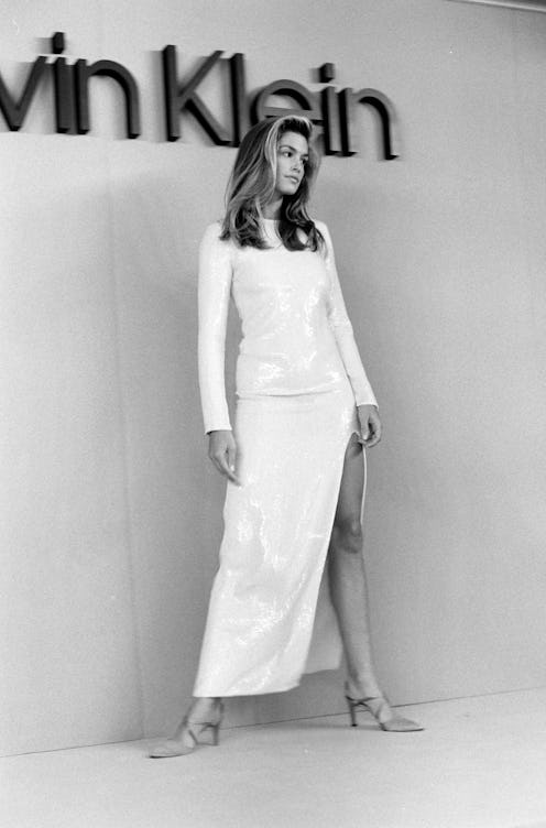 Model Cindy Crawford at Calvin Klein Collection Fashion Show