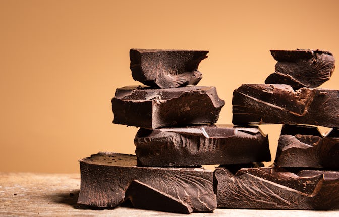 Heap of broken pieces of chocolate