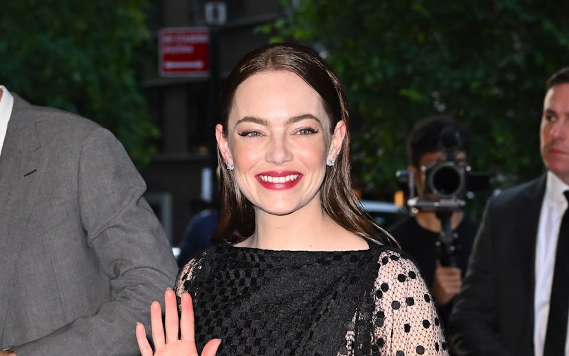 NEW YORK, NEW YORK - JUNE 20: Emma Stone arrives to the "Kinds of Kindness" premiere at MOMA on Jun...
