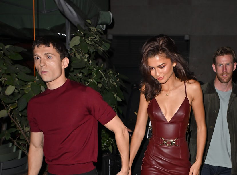 NEW YORK, NEW YORK - OCTOBER 24: Tom Holland and Zendaya are seen leaving the Corner Bar on October ...