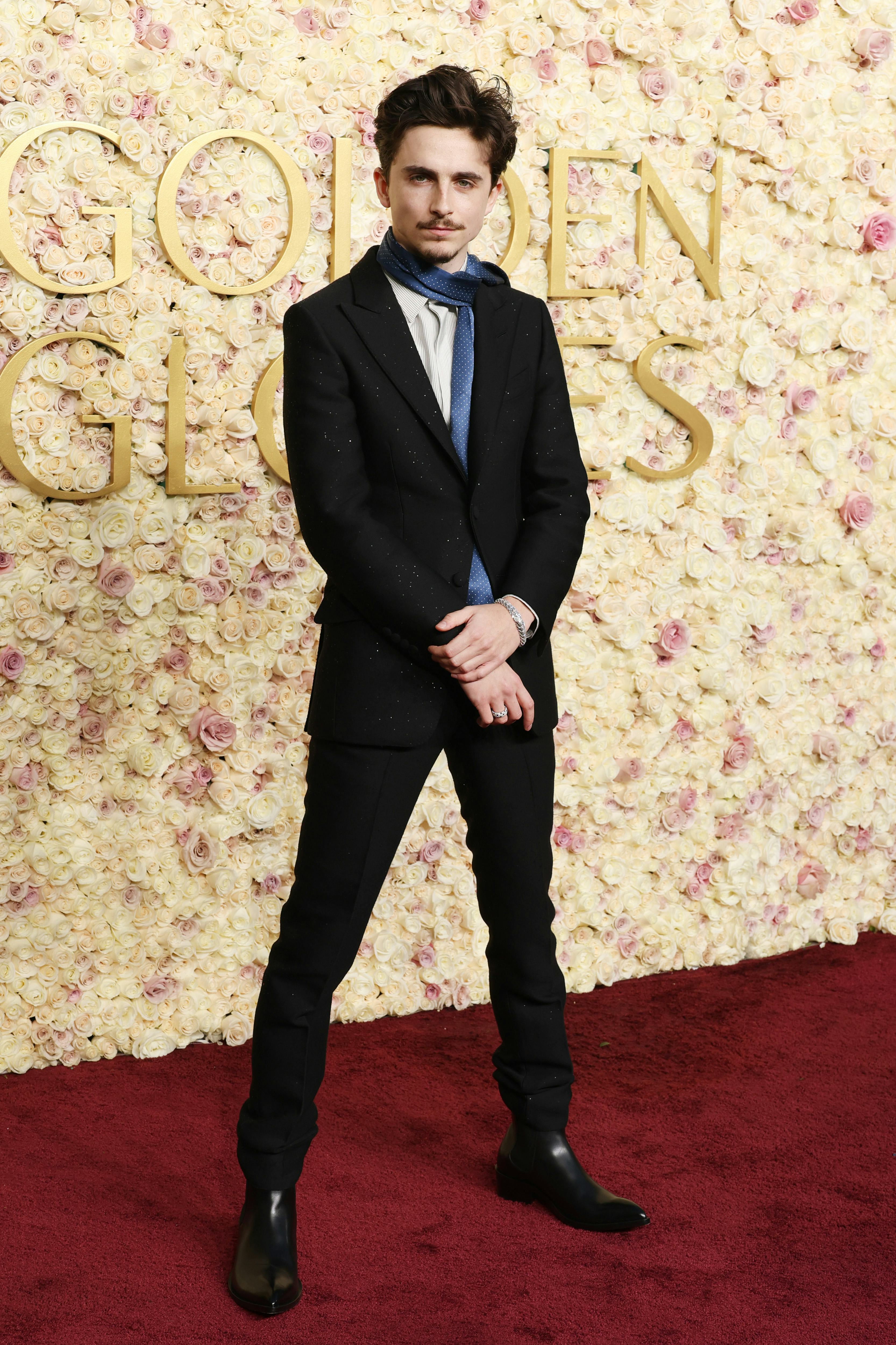 Timothée Chalamet attends the 2025 Golden Globe Awards at The Beverly Hilton.