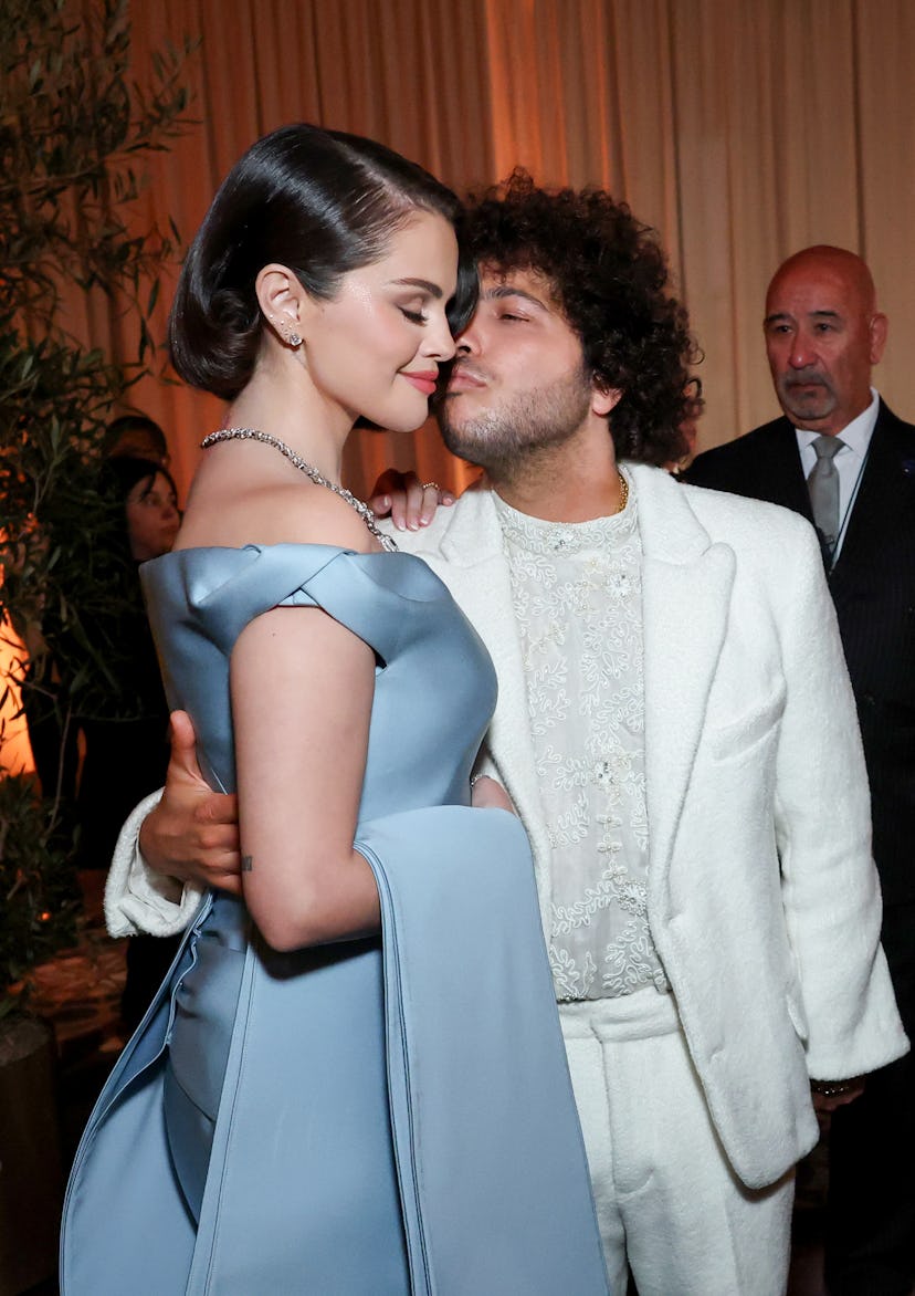 Selena Gomez and Benny Blanco attend the Golden Globe Awards at The Beverly Hilton.