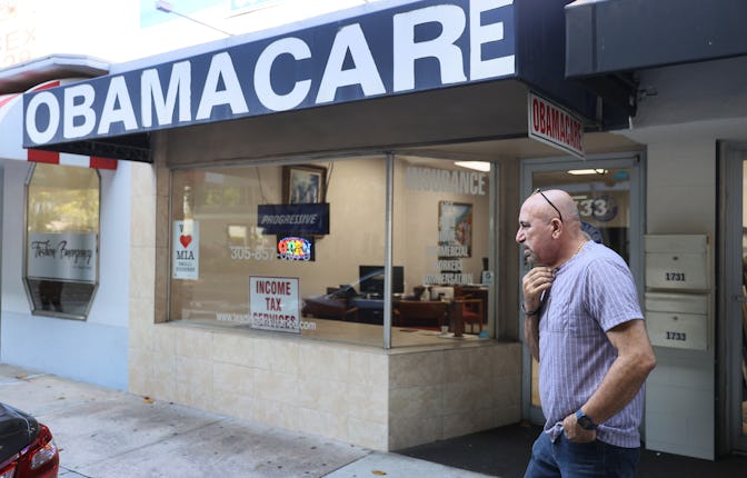 MIAMI, FLORIDA - JANUARY 28: A. Michael Khoury stands outside of his Leading Insurance Agency, whic...