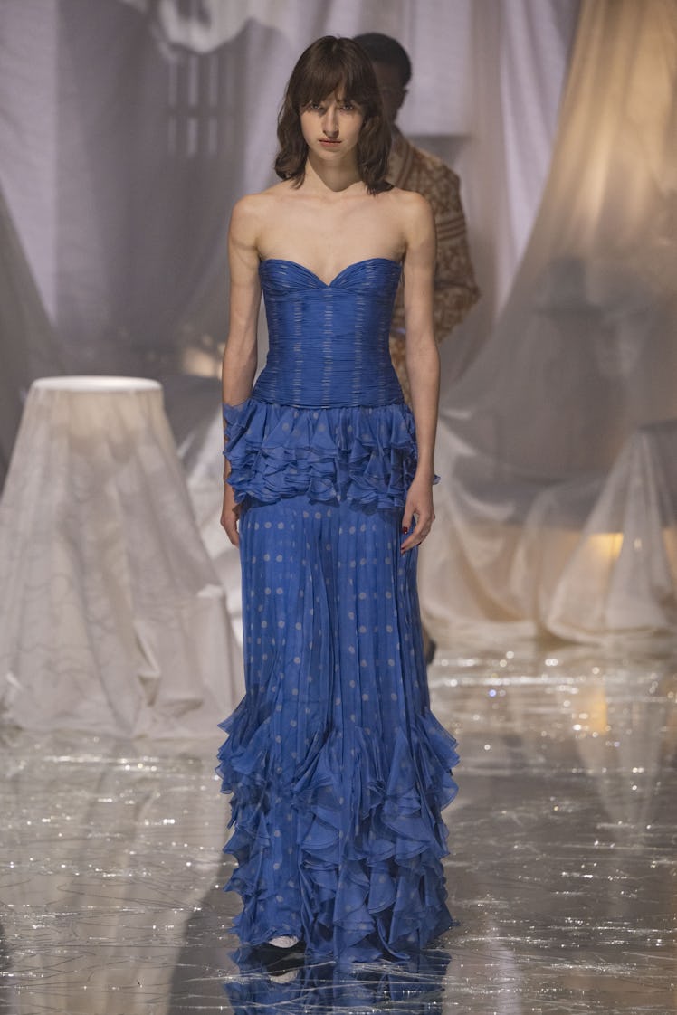 PARIS, FRANCE - SEPTEMBER 29: A model walks the runway during the Valentino Ready to Wear Spring/Sum...