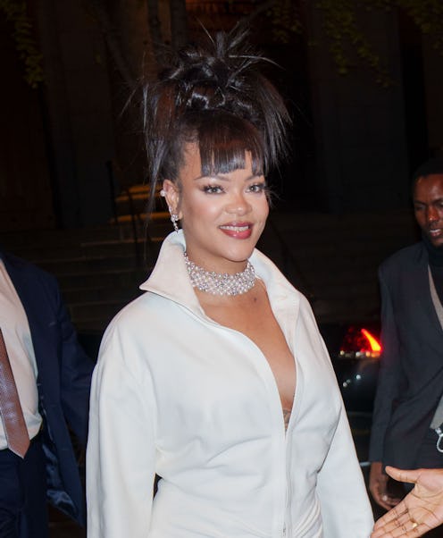 Rihanna spiky updo with bangs