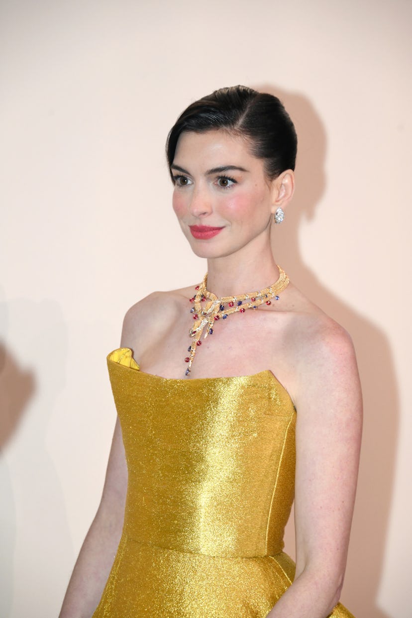 Actress Anne Hathaway attends the opening ceremony of Bvlgari Infinity Serpents Exhibition on Januar...