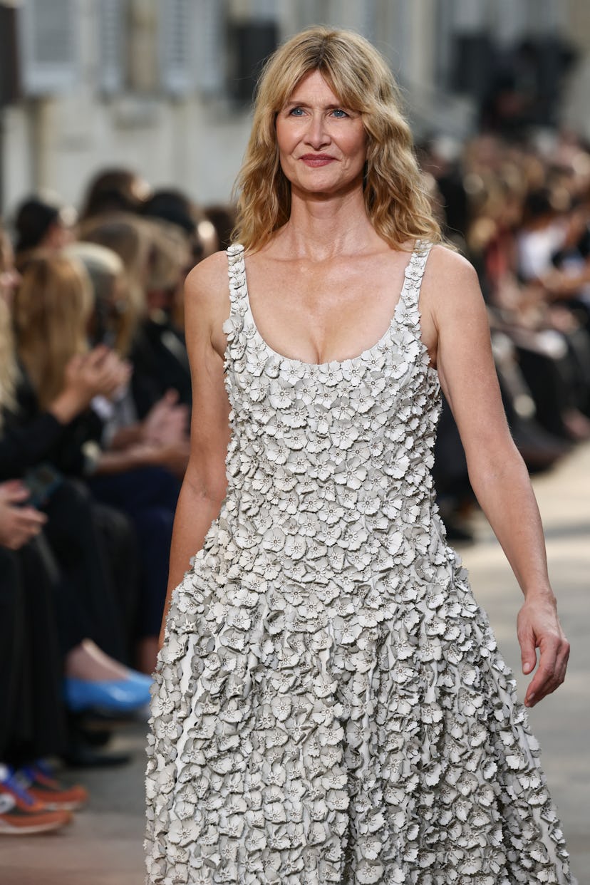 US actress Laura Dern presents a creation by Gabriela Hearst for the Women Ready-to-wear Spring-Summ...