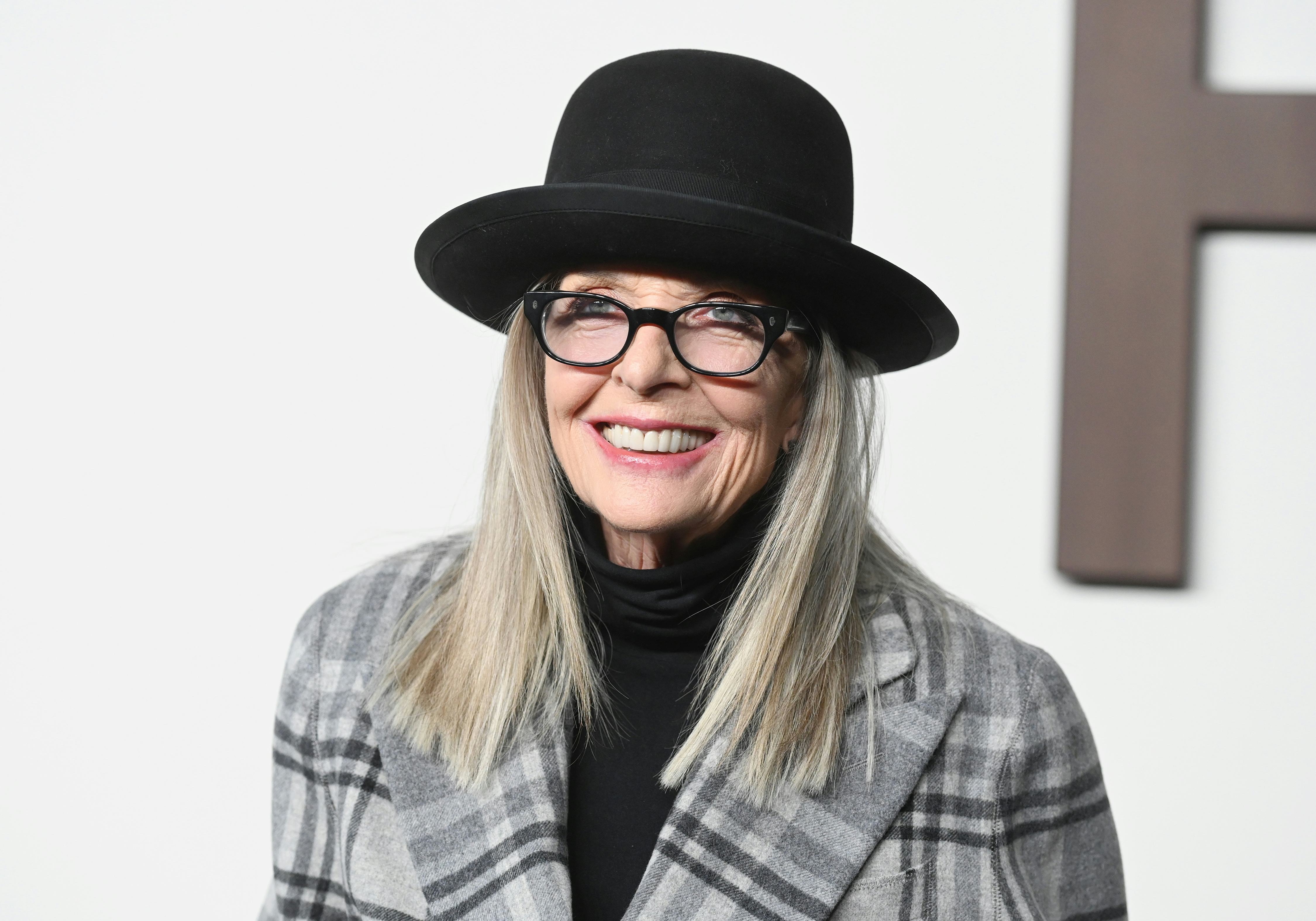 Diane Keaton at the Ralph Lauren Spring 2024 Ready To Wear Fashion Show at the Brooklyn Navy Yard on...