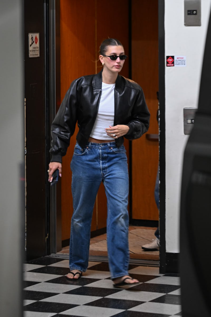 LOS ANGELES, CA - OCTOBER 01: Hailey Bieber is seen on October 01, 2025 in Los Angeles, California. ...