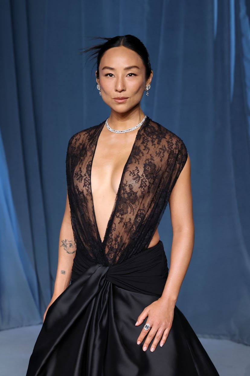 LOS ANGELES, CALIFORNIA - OCTOBER 18: Greta Lee attends the 5th Annual Academy Museum Gala at the Ac...