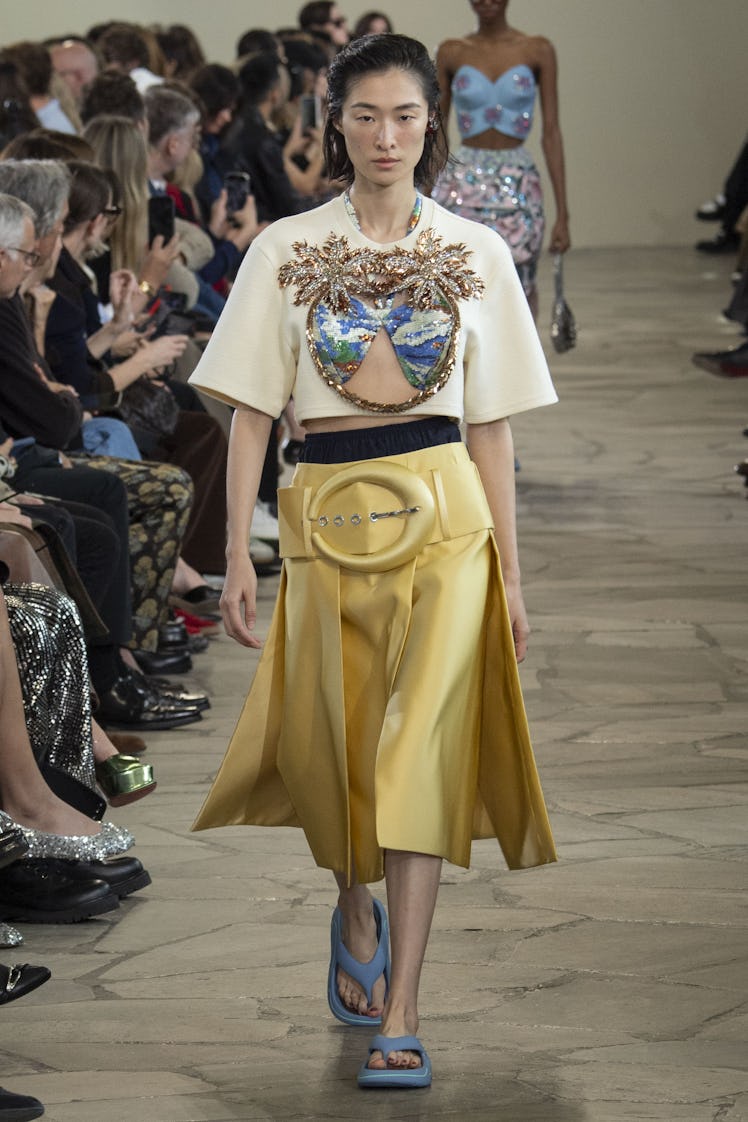 PARIS, FRANCE  OCTOBER 02: A model walks the runway during the Rabanne Ready to Wear Spring/Summer 2...