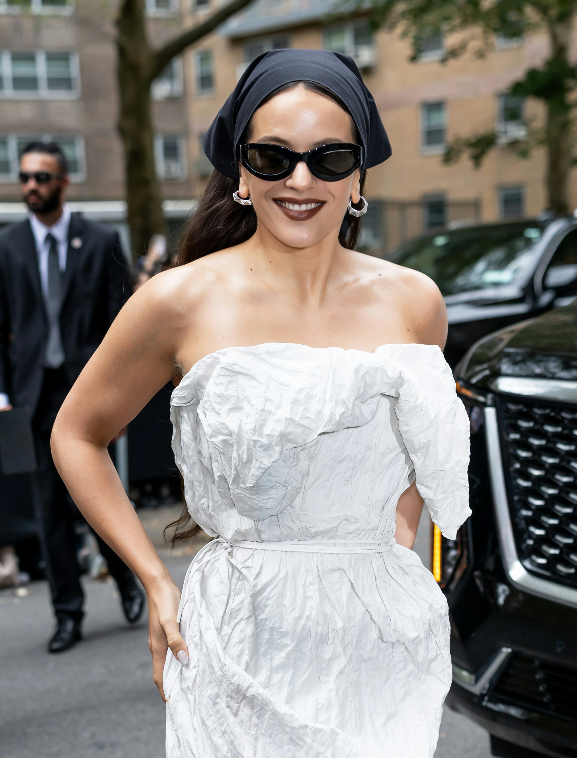 NEW YORK, NEW YORK - SEPTEMBER 12: Rosalía is seen arriving at the Calvin Klein fashion show during ...