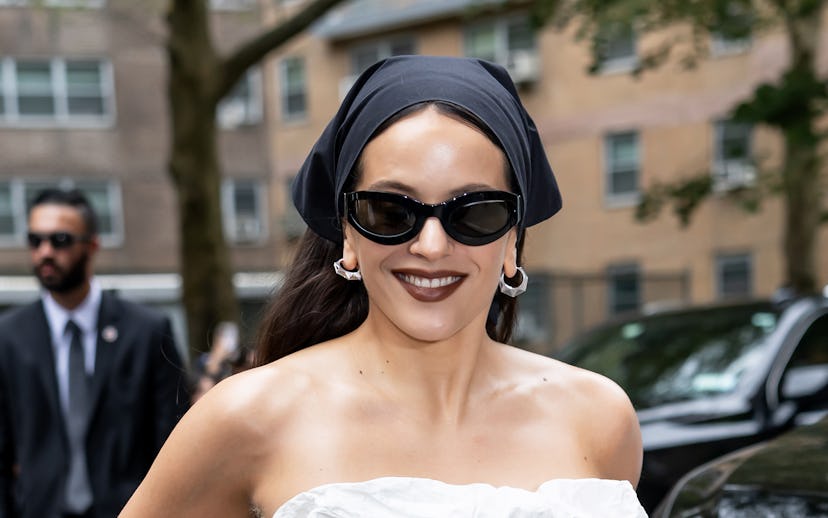 NEW YORK, NEW YORK - SEPTEMBER 12: Rosalía is seen arriving at the Calvin Klein fashion show during ...