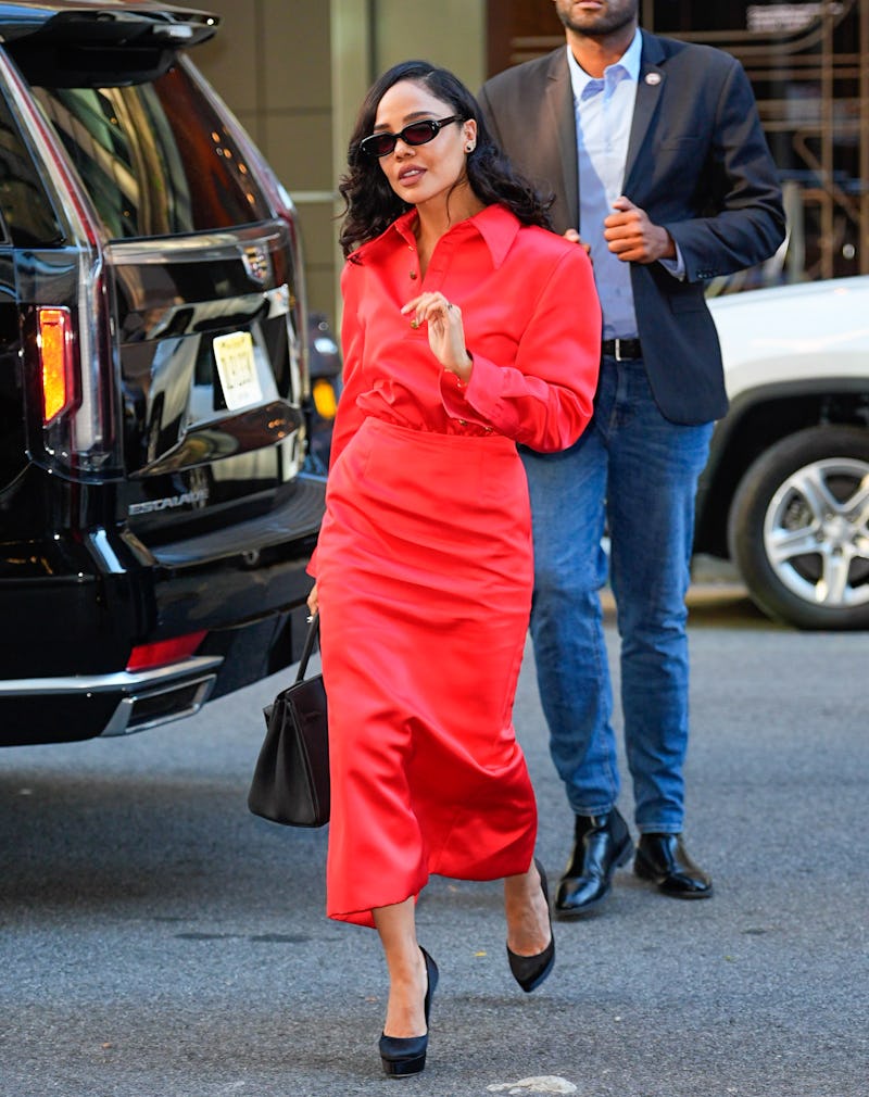 NEW YORK, NY - OCTOBER 21: Tessa Thompson is seen on October 21, 2025 in New York City.  (Photo by X...