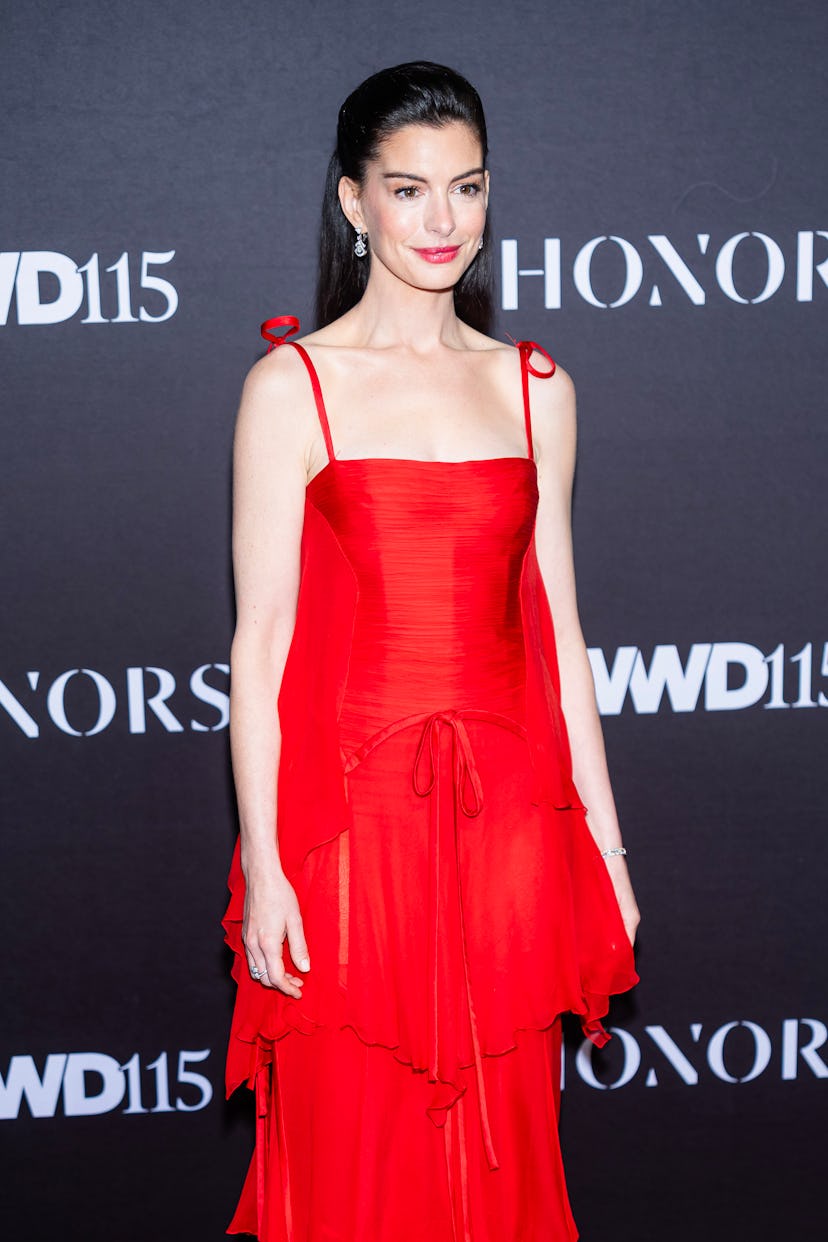 NEW YORK, NEW YORK - OCTOBER 28: Anne Hathaway attends 2025 WWD Honors at Cipriani South Street on O...