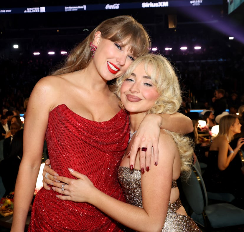 LOS ANGELES, CALIFORNIA - FEBRUARY 02: (L-R) Taylor Swift and Sabrina Carpenter attend the 67th Annu...