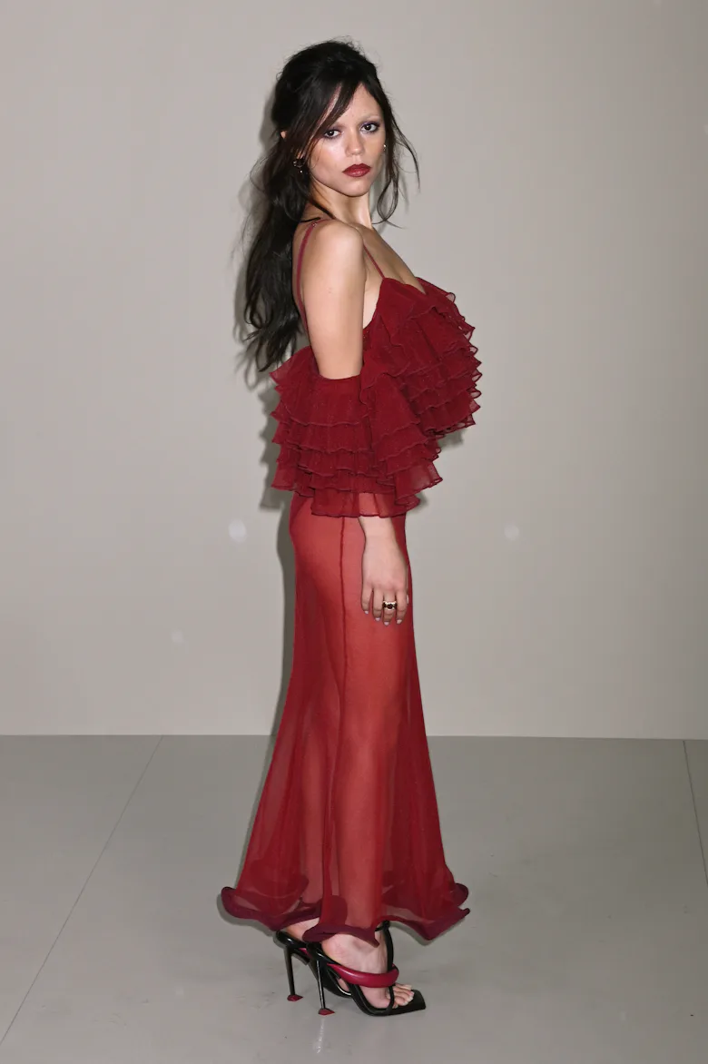 jenna ortega chevron dress jennaortega | Jenna in Sabrina Carpenter's TASTE Music Video | August 23rd, 2024 Wearing;