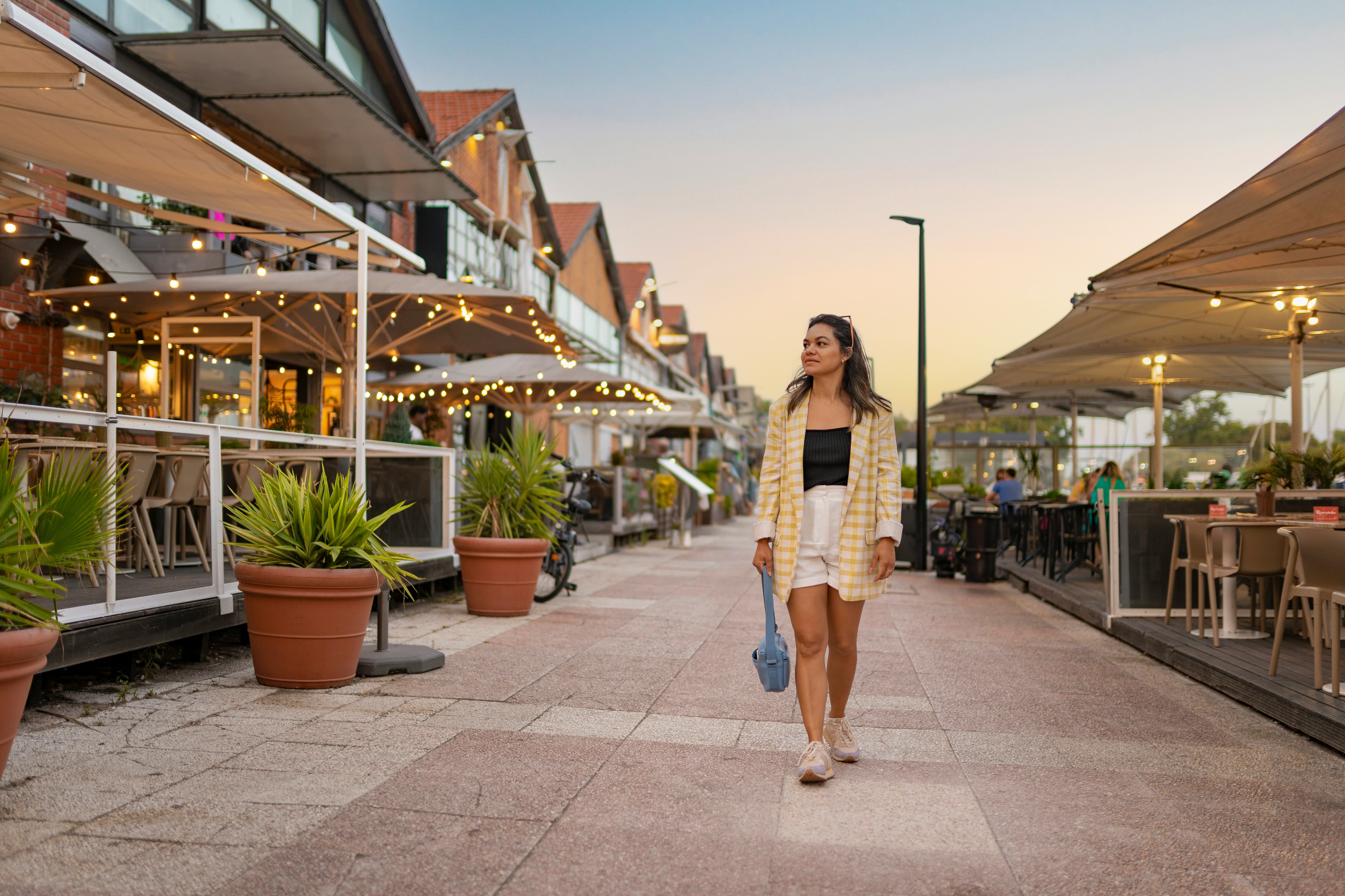 Tourist at the Santo Amaro Dock in Lisbon, Portugal