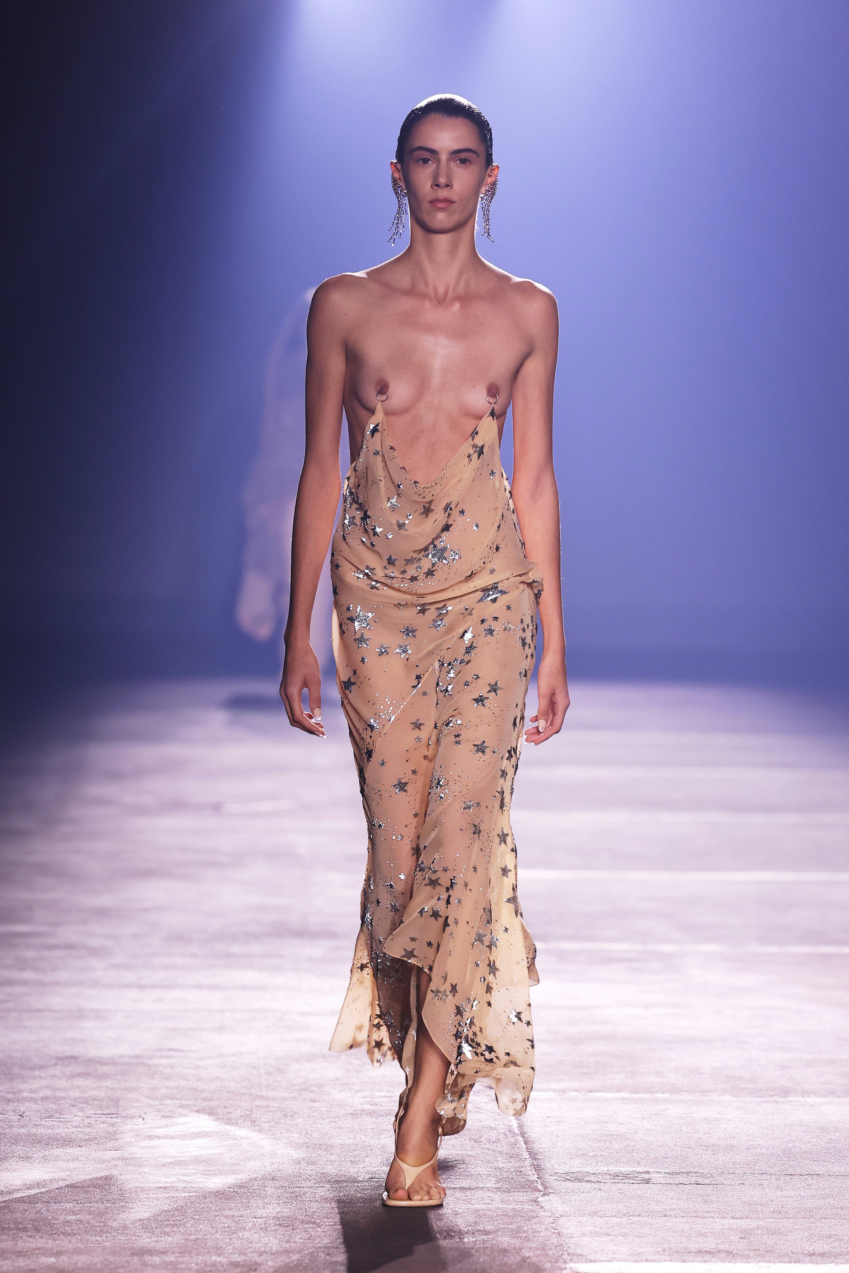 A model walks the runway during the Mugler Womenswear Spring/Summer 2026 show as part of Paris Fashi...