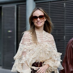 PARIS, FRANCE - OCTOBER 06: Olivia Wilde is seen outside Zimmermann during the Womenswear Spring Sum...