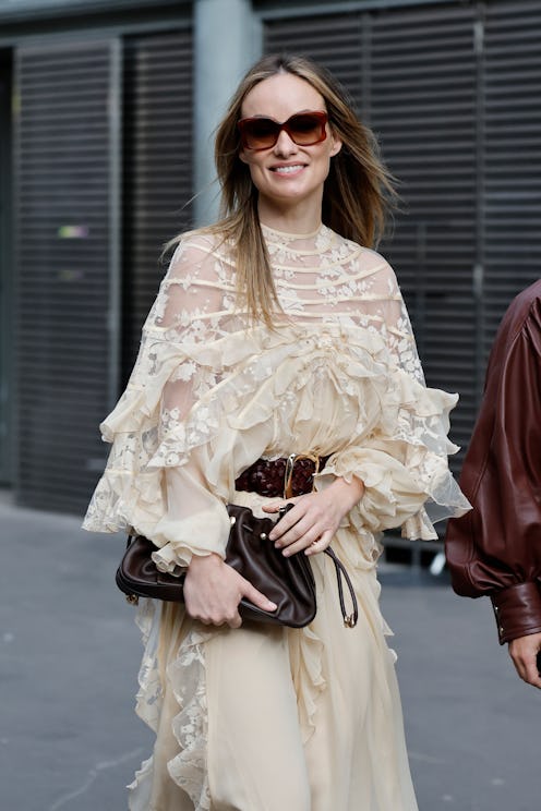 PARIS, FRANCE - OCTOBER 06: Olivia Wilde is seen outside Zimmermann during the Womenswear Spring Sum...