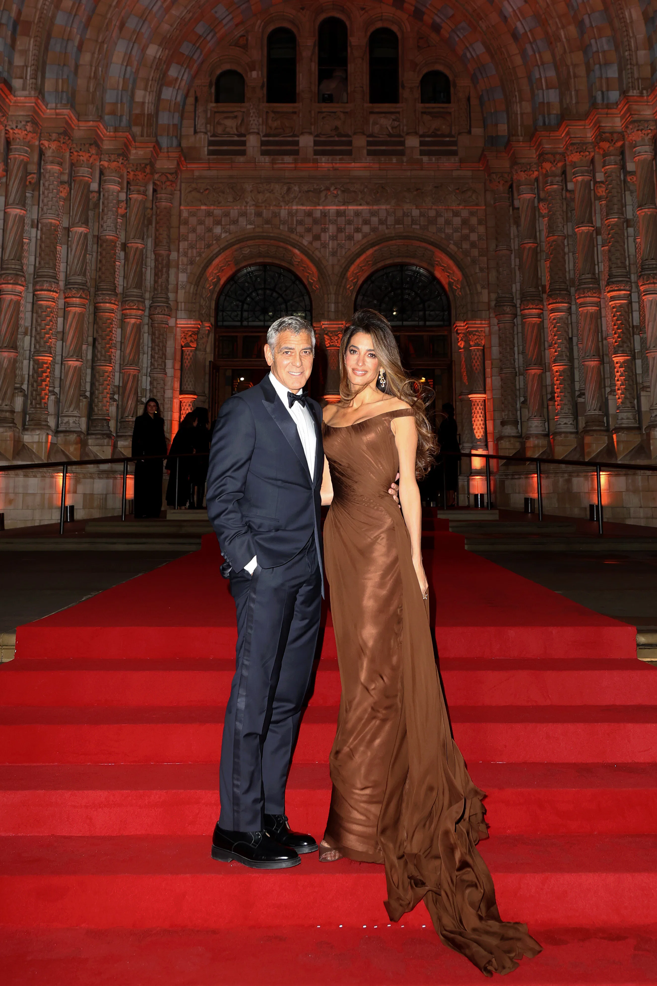amal clooney brown dress Amal Clooney wears a brown Versace dress for Albie Awards with George  Clooney