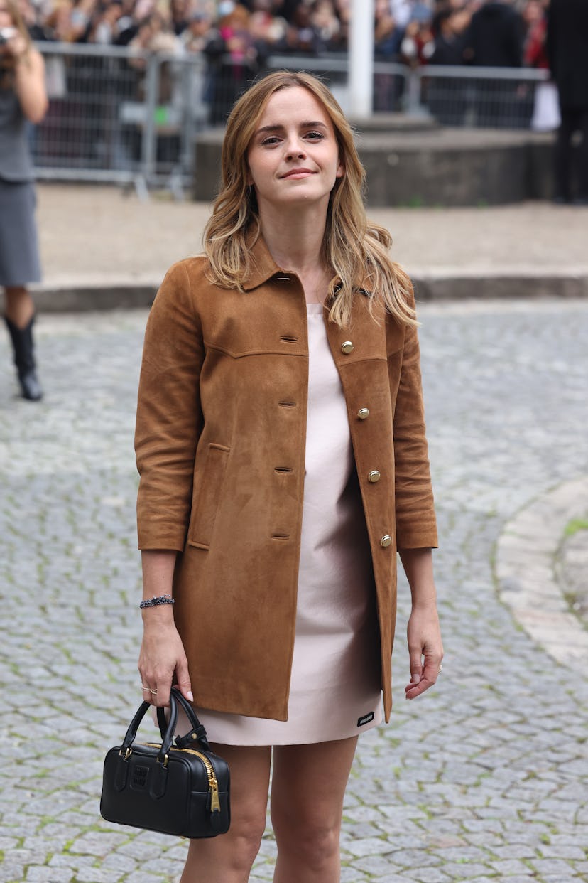 Emma Watson attends Miu Miu fashion show during the Womenswear Spring Summer 2026 as part of Paris F...