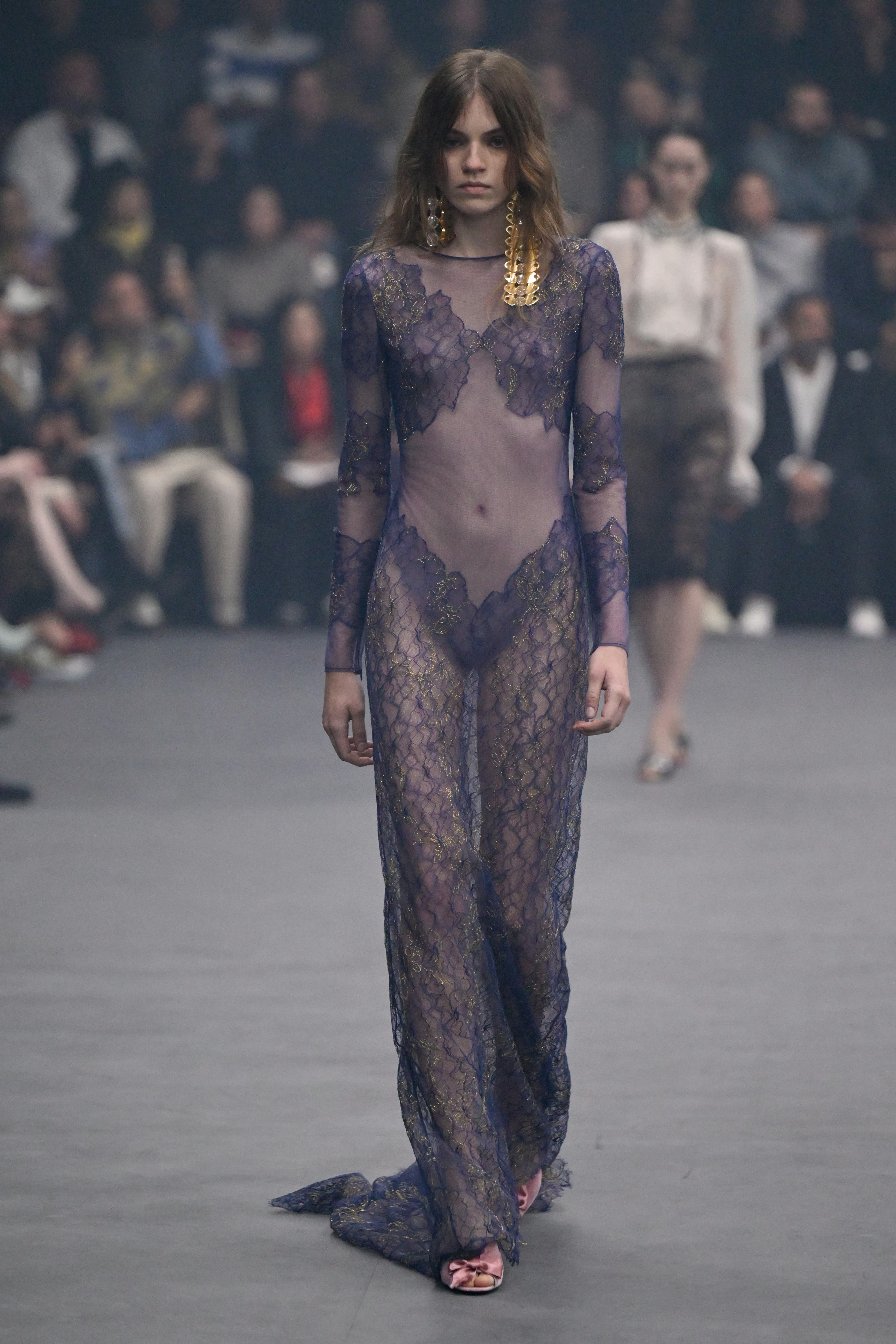 Model on the runway on the runway at the Valentino fashion show as part of Spring/Summer 2026 Paris ...