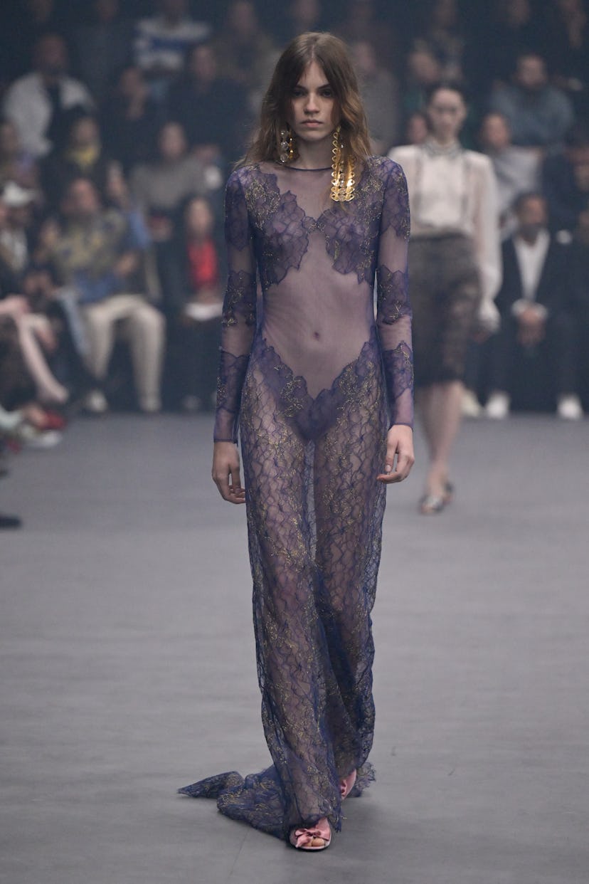Model on the runway on the runway at the Valentino fashion show as part of Spring/Summer 2026 Paris ...