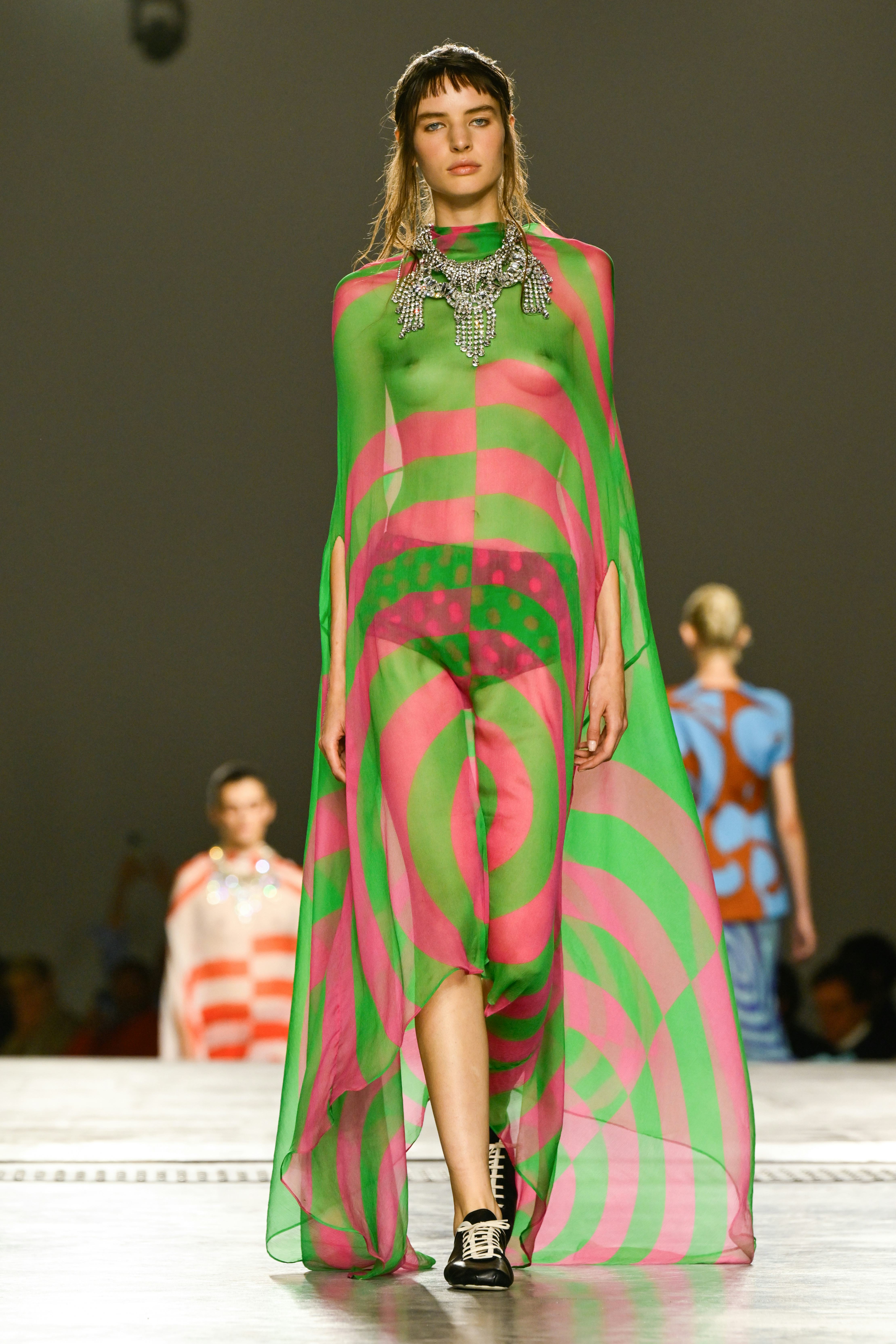 Model on the runway on the runway at the Dries Van Noten fashion show as part of Spring/Summer 2026 ...