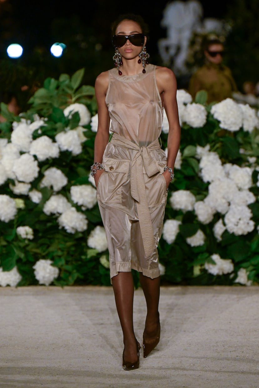 Model on the runway on the runway at the Saint Laurent fashion show as part of Spring/Summer 2026 Pa...