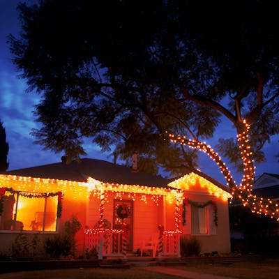 A house in Florida decorated with holiday lights.