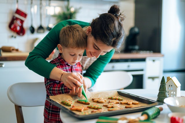 Mom and Son Decorating Homemade Christmas Cookies