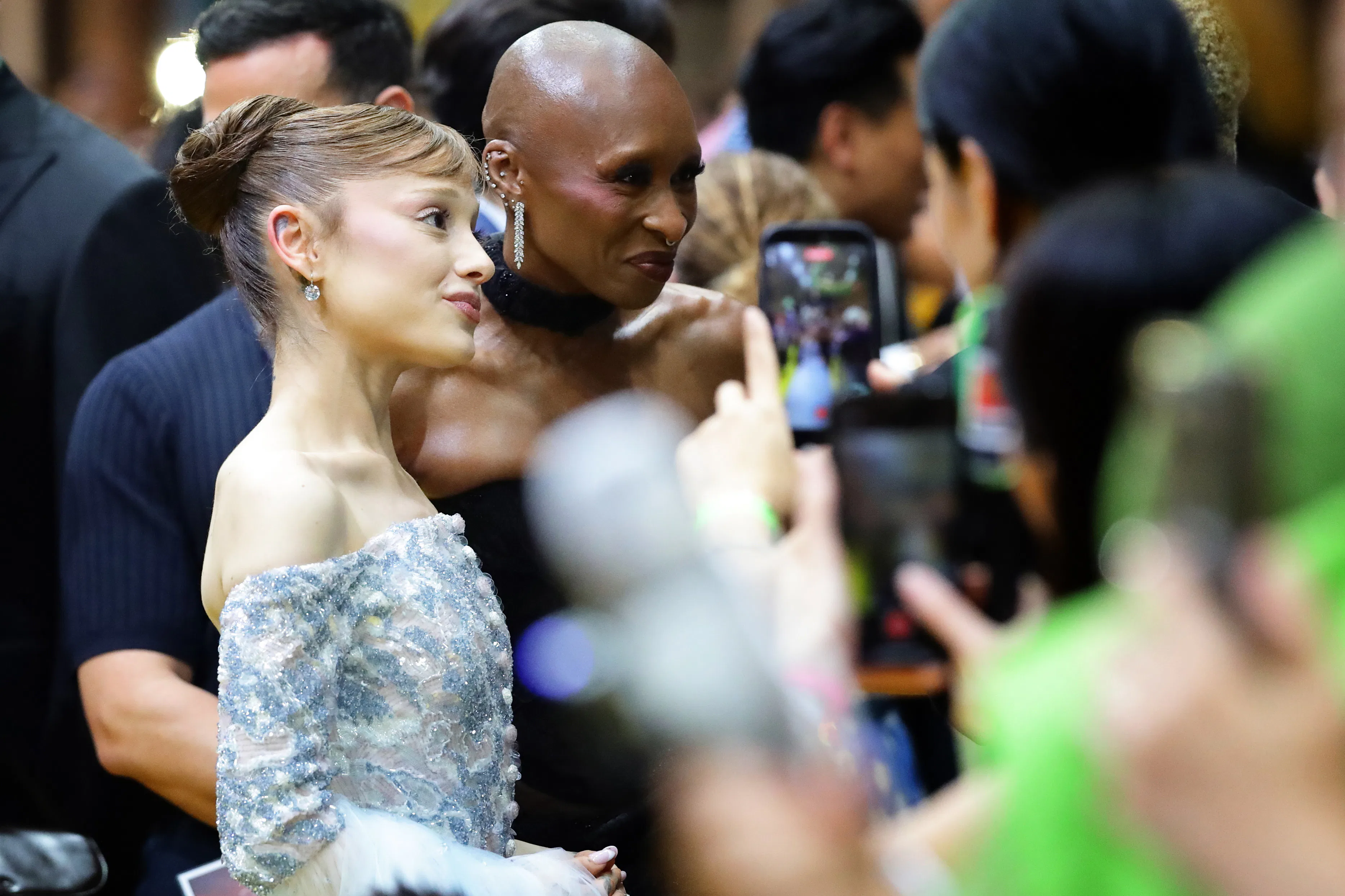 SINGAPORE, SINGAPORE - NOVEMBER 13: Ariana Grande and Cynthia Erivo give an interview during the "Wi...