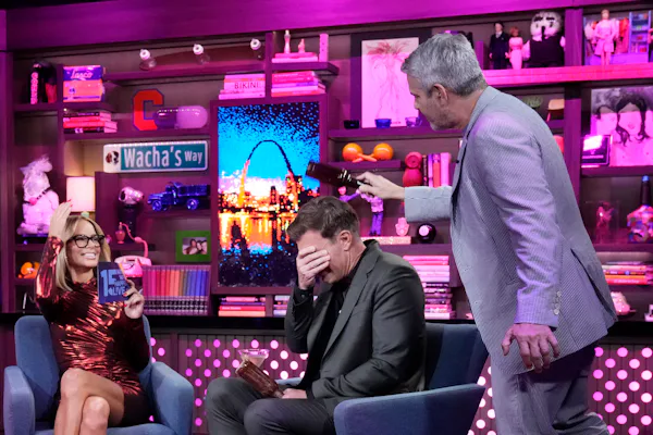 WATCH WHAT HAPPENS LIVE WITH ANDY COHEN -- Episode 21102 -- Pictured: (l-r) Caroline Stanbury, Jeff ...