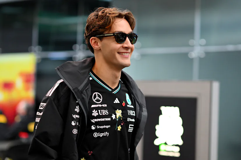 Mercedes driver George Russell makes an appearance in the lounge, and all at once, it hits me: Almos...
