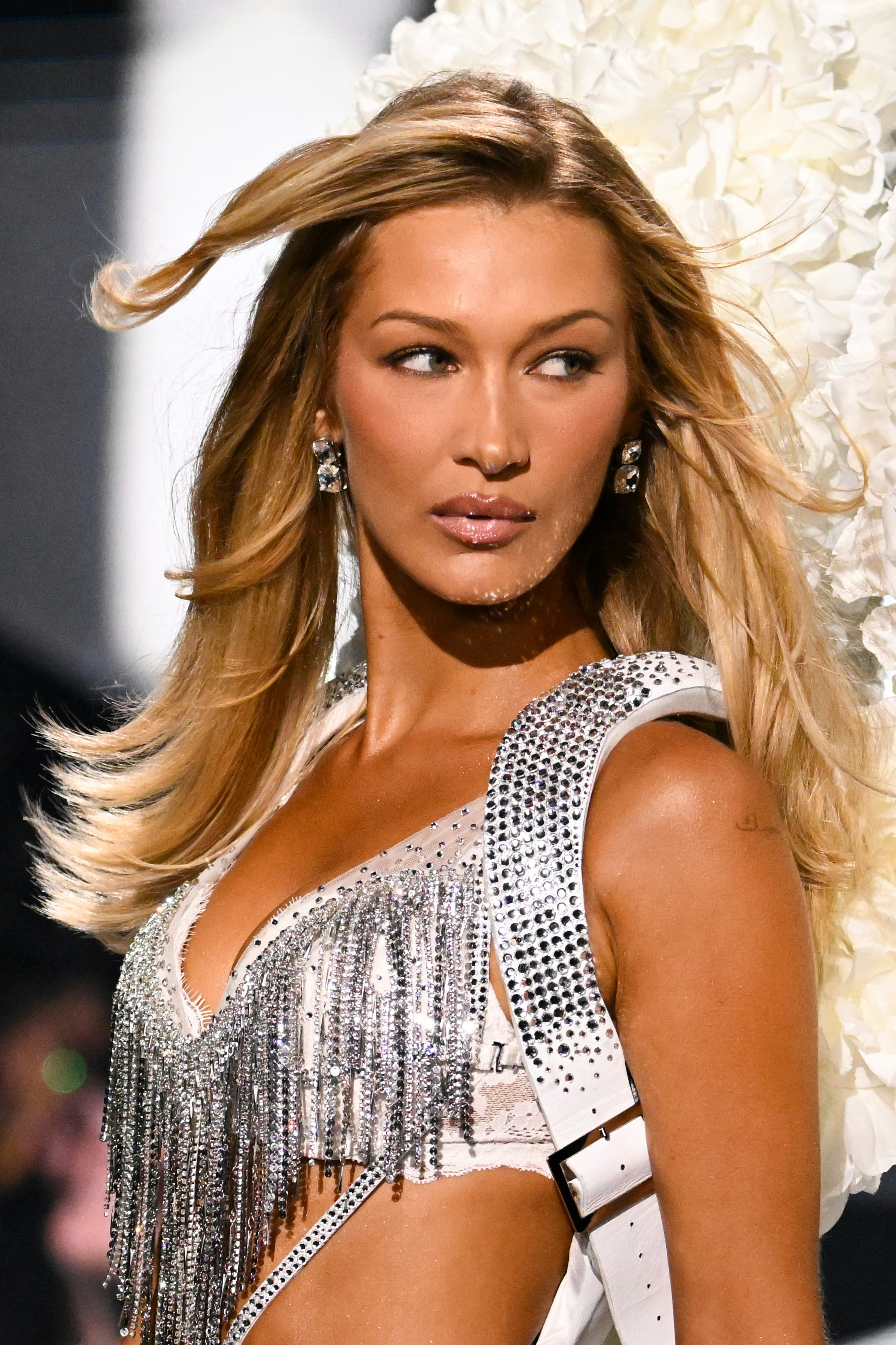 Bella Hadid's "Naked" Mini Featured See-Through Tulle & Strategic Beading