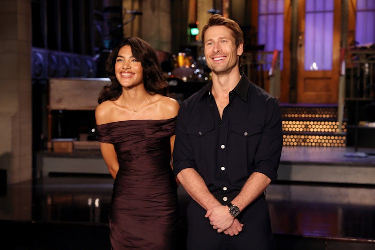 SATURDAY NIGHT LIVE -- Episode 1890 -- Pictured: (l-r) Musical guest Olivia Dean and host Glen Powel...