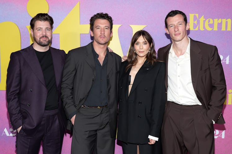 David Freyne with Miles Teller, Elizabeth Olsen, and Callum Turner at Eternity’s New York premiere.
