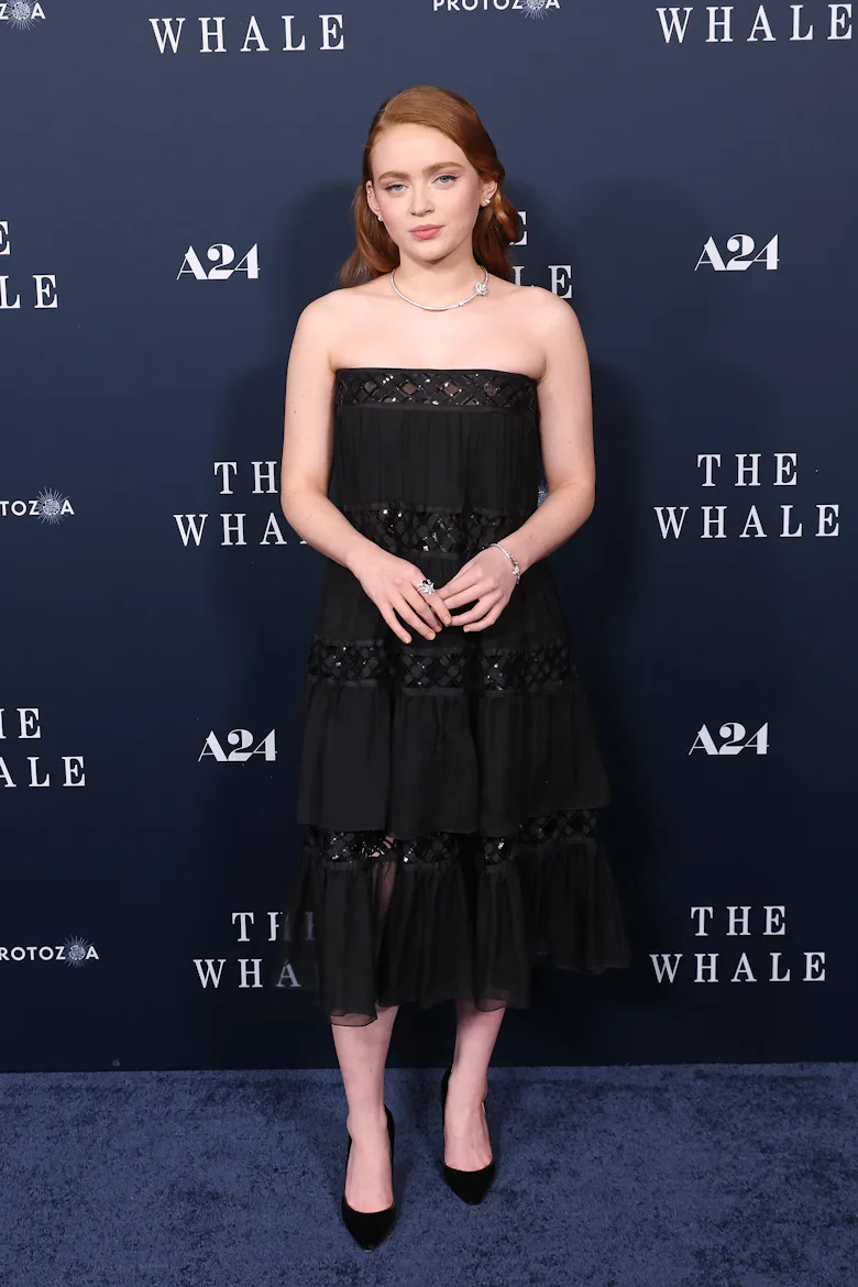 NEW YORK, NEW YORK - NOVEMBER 29: Sadie Sink attends a New York screening of "The Whale" at Alice Tu...