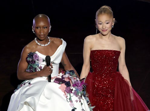 HOLLYWOOD, CALIFORNIA - MARCH 02: (L-R) Cynthia Erivo and Ariana Grande perform onstage during the 9...