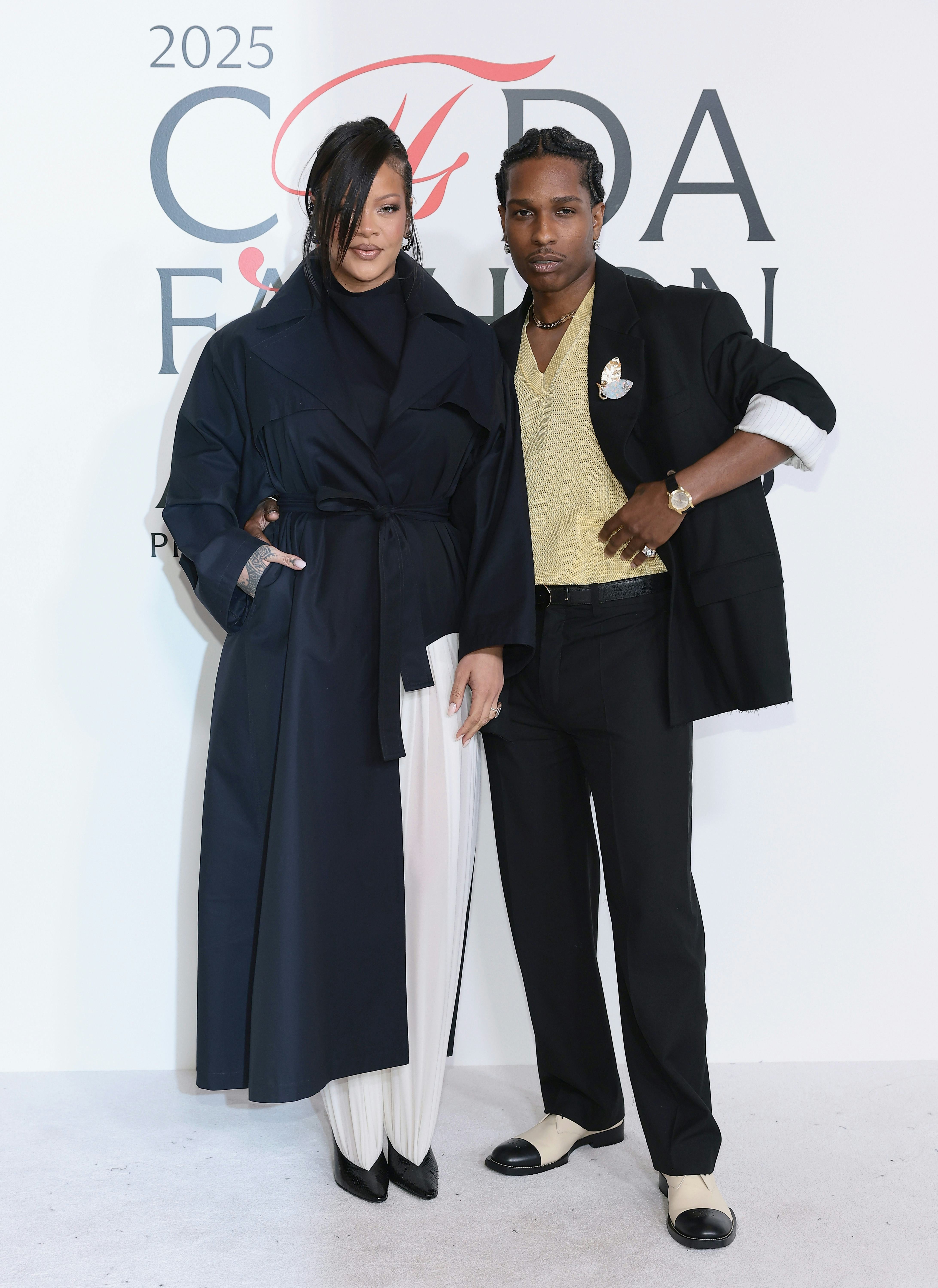 NEW YORK, NEW YORK - NOVEMBER 03:  (L-R) Rihanna and A$AP Rocky attend the 2025 CFDA Awards at The A...