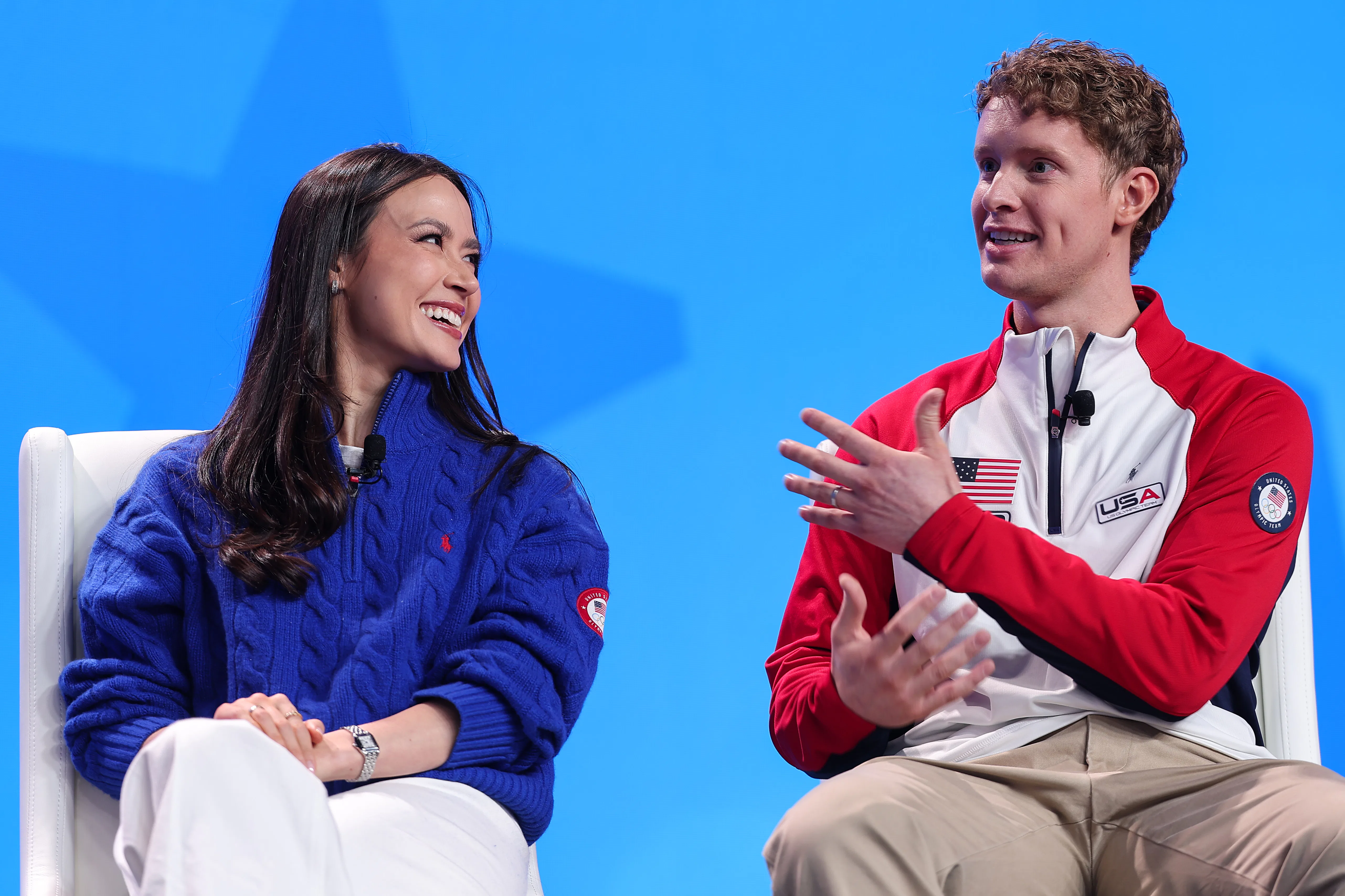 Figure skaters Madison Chock and Evan Bates at the Team USA Media Summit ahead of the Milano Cortina...