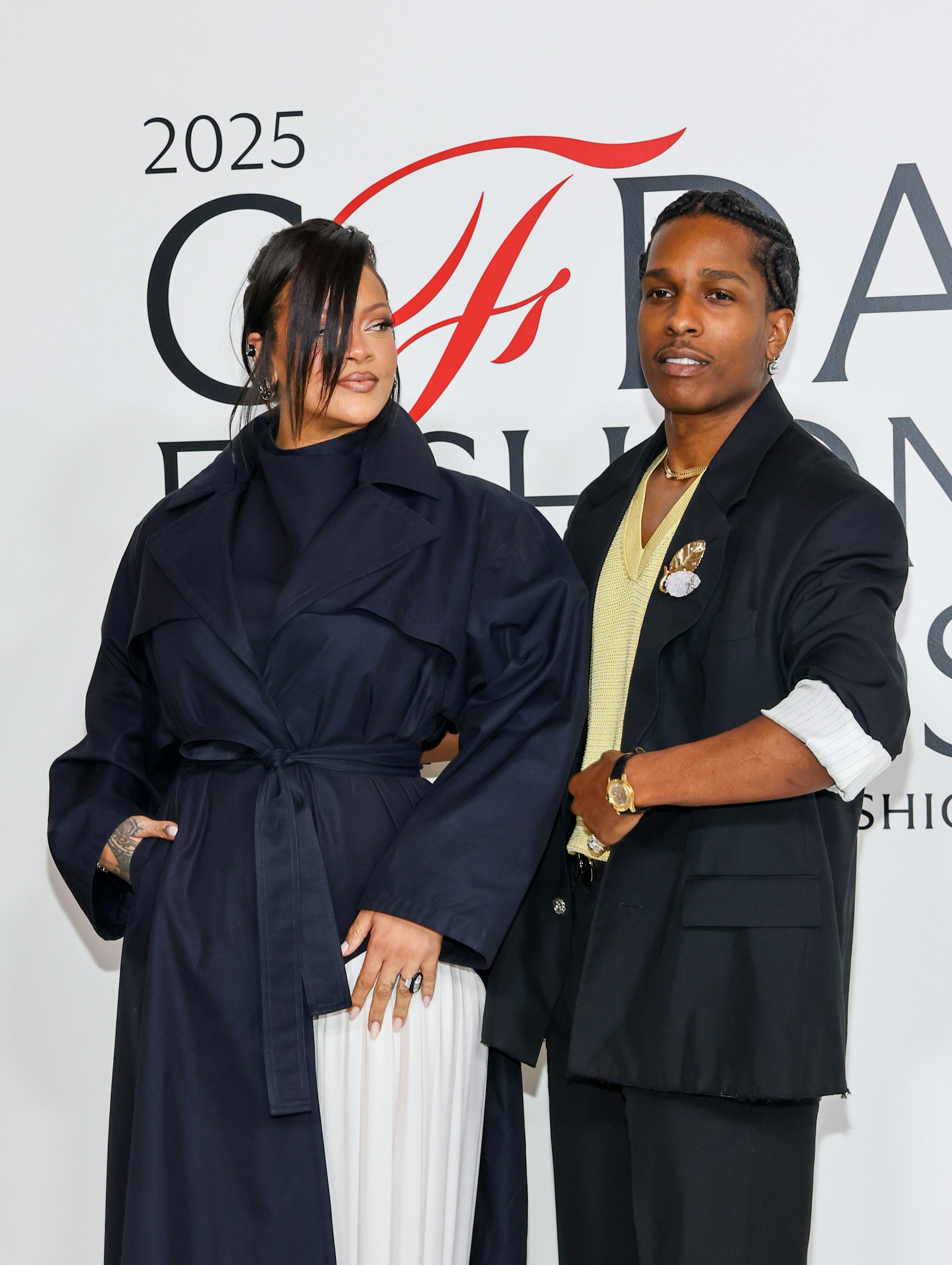 Rihanna and A$AP Rocky at the 2025 CFDA Fashion Awards held at The American Museum of Natural Histor...