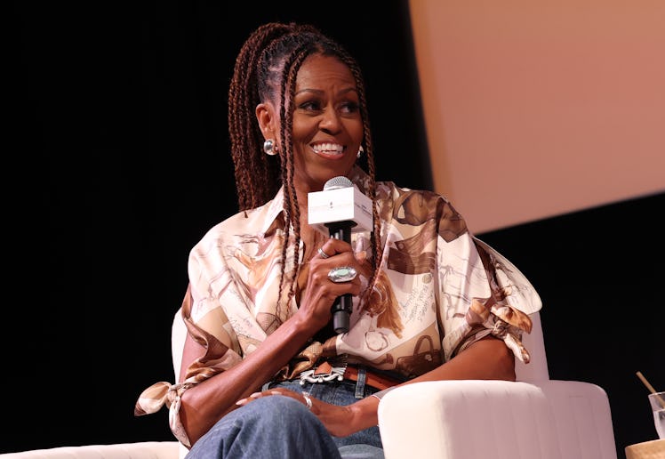 Michelle Obama speaks during Higher Ground's "IMO with Michelle Obama & Craig Robinson" podcast duri...