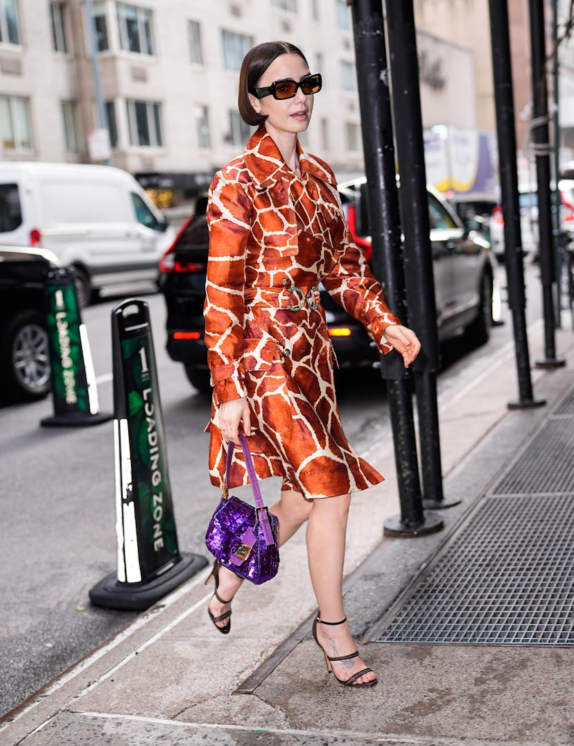 Lily Collins is seen on December 10, 2025 in New York City.