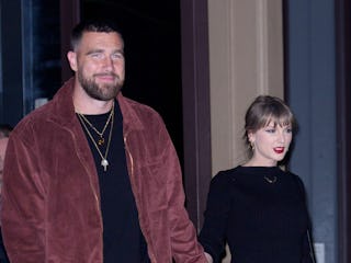 NEW YORK, NY - NOVEMBER 7: Travis Kelce and Taylor Swift are seen on November 7, 2025 in New York Ci...