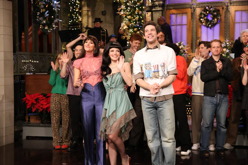 Dakota Johnson, musical guest Lily Allen, and host Josh O'Connor during the end credits of Saturday ...