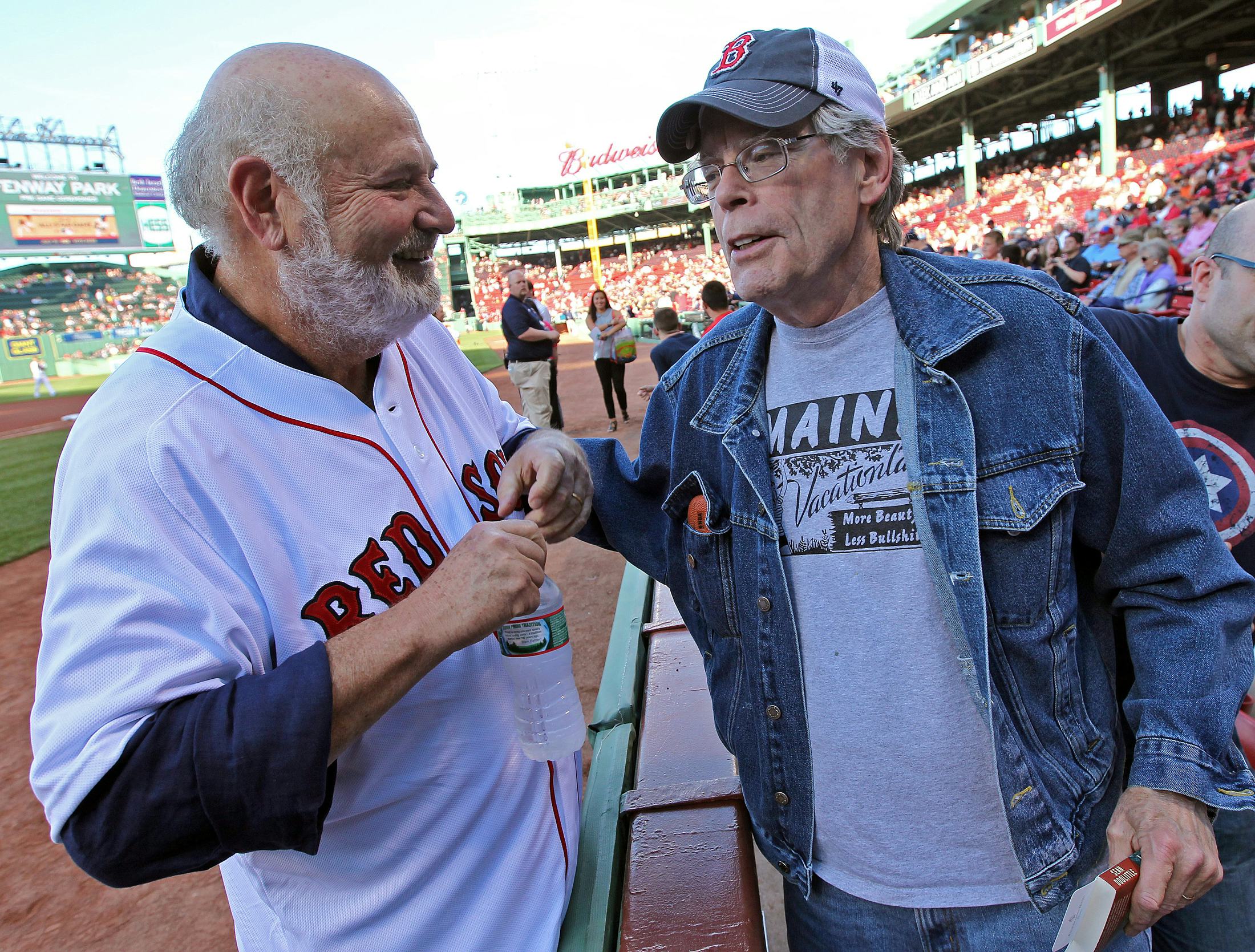 ( Boston, MA,06/16/14) Director Rob Reiner talks with Novelist Stephen King before the MLB game agai...